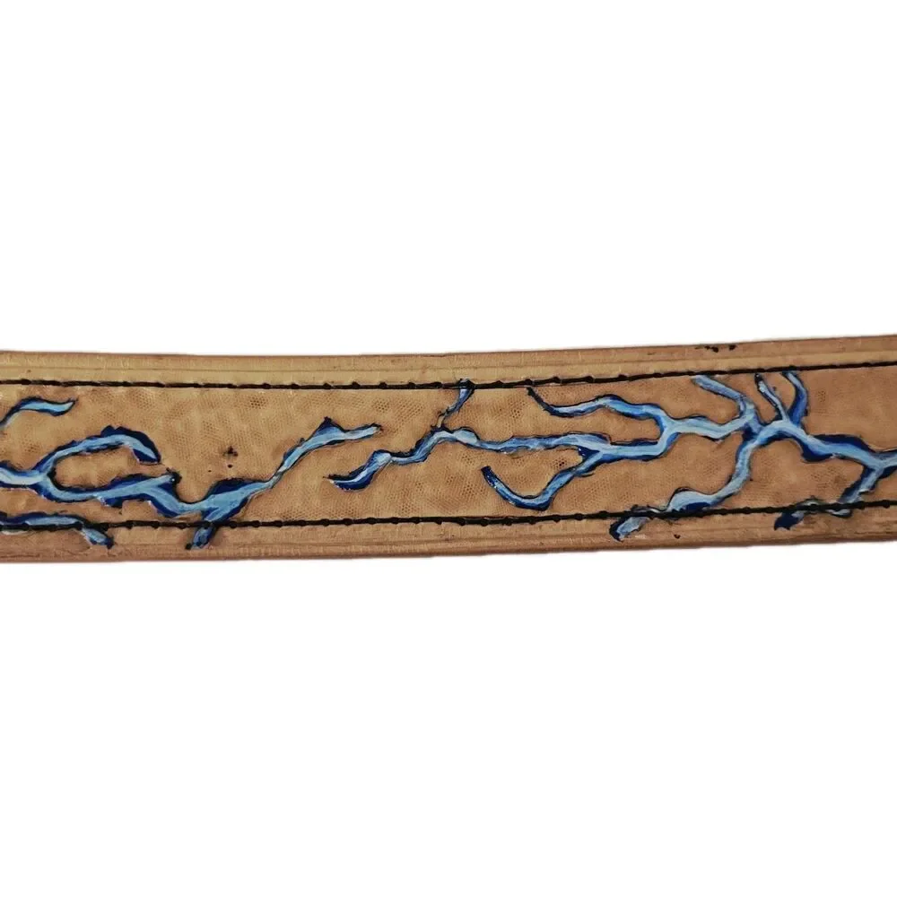 Handcrafted Leather Belt 40” IBEX 134 Western Style Tooled Painted Raised Design